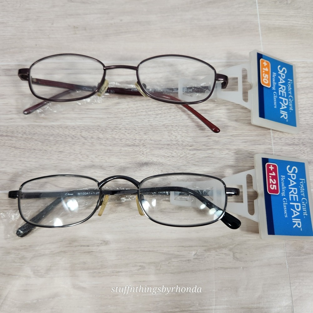 Foster Grant Spare Pair Reading Glasses Lot of 2 New +1.25 & +1.50